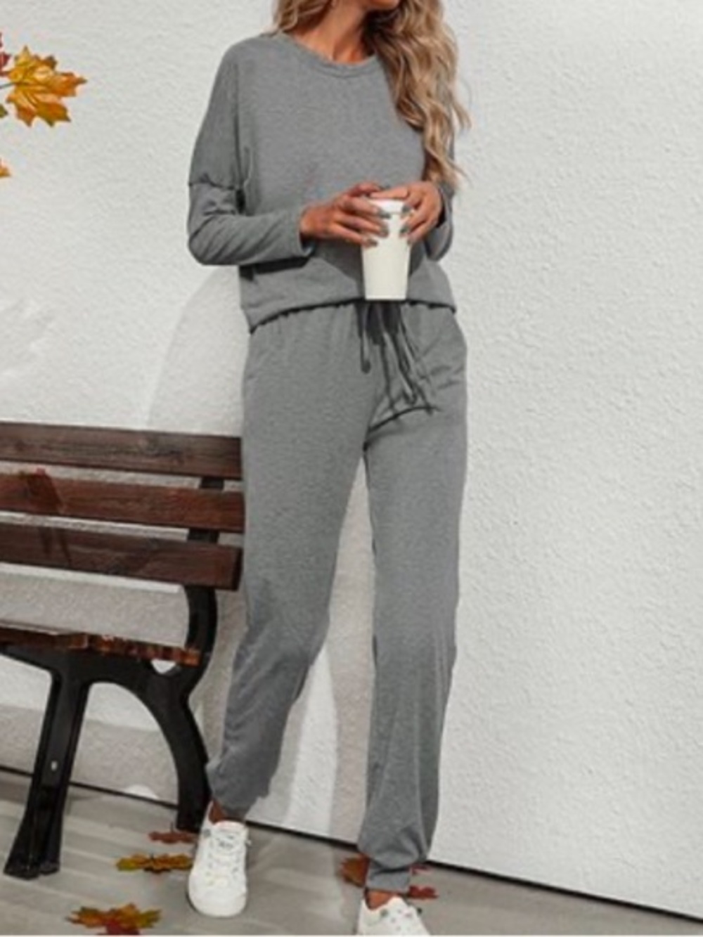 NEW• Gray Cloud Lounge Knit Pants & Sweatshirt Set -Women's Cozy Two-Piece• L-XL